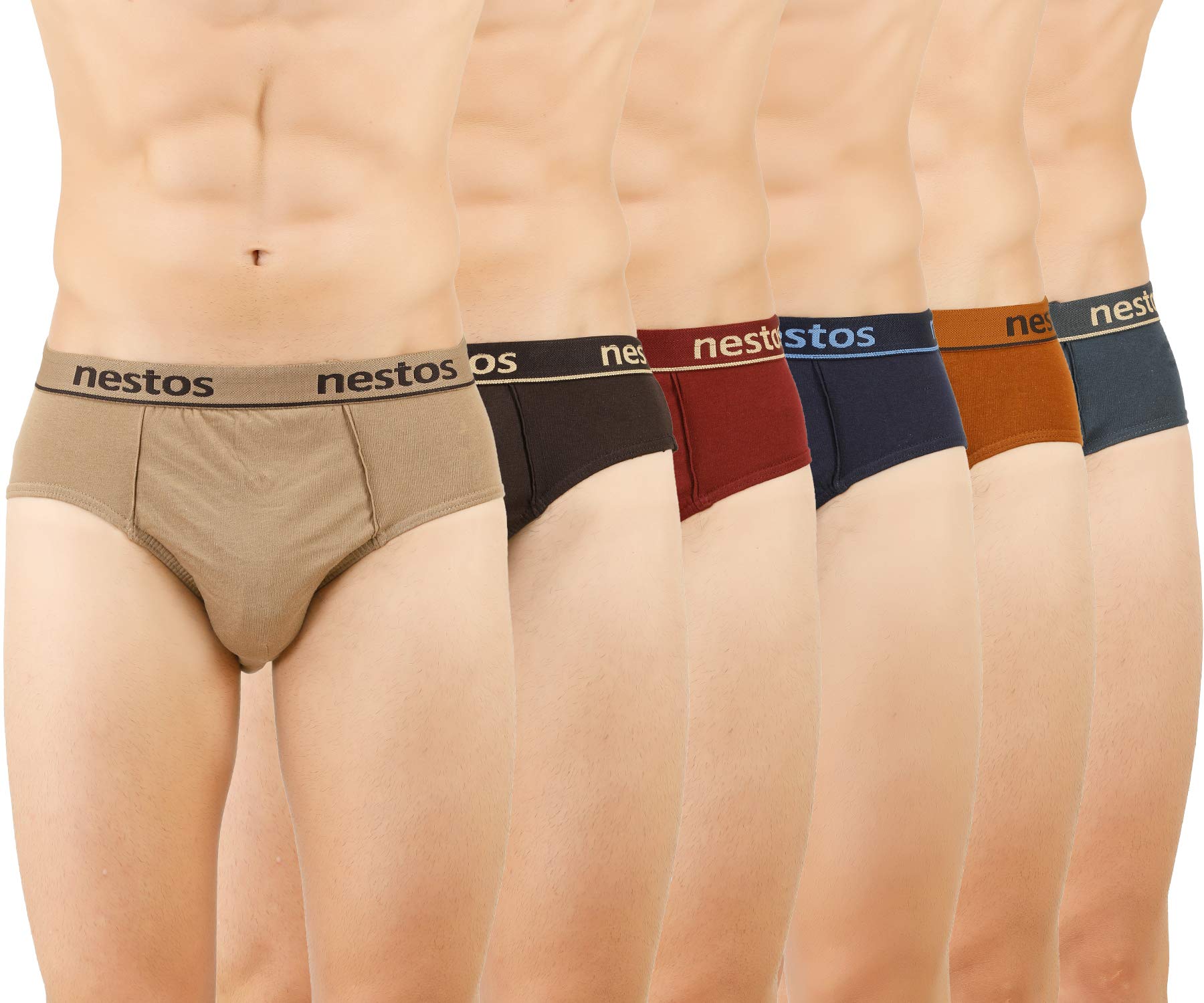 Nestos 100% Cotton Mens Outer Elastic Brief | Solid Comfort Innerwear (Pack of 6)