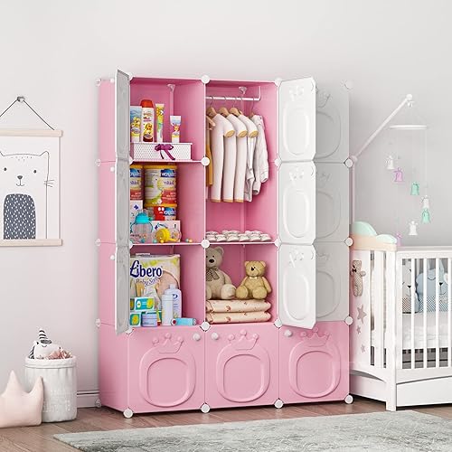 JYYG Armario portátil de 14 x 18 pulgadas de profundidad para dormitorio organizador de almacenamiento de ropa 5 cubos  1 percha color blanco