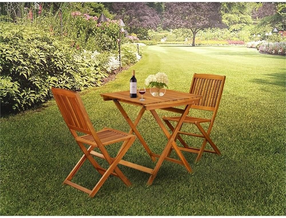 East West Furniture SEDK3CWNA 3 Piece Patio Bistro Sets Wood Folding Table Set Contains a Square Outdoor Acacia Wood Coffee Table and 2 Folding Side Chairs, 26x26 Inch, Natural Oil