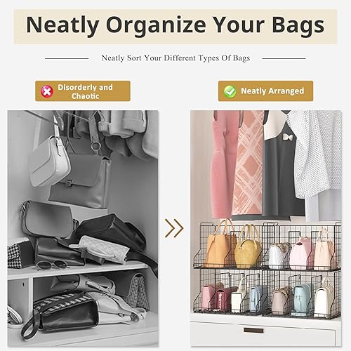 Miniatura 4 de Organizador de almacenamiento de bolsos para armario organizador de bolsos divisores ajustables, cestas de almacenamiento apilables de alambre,