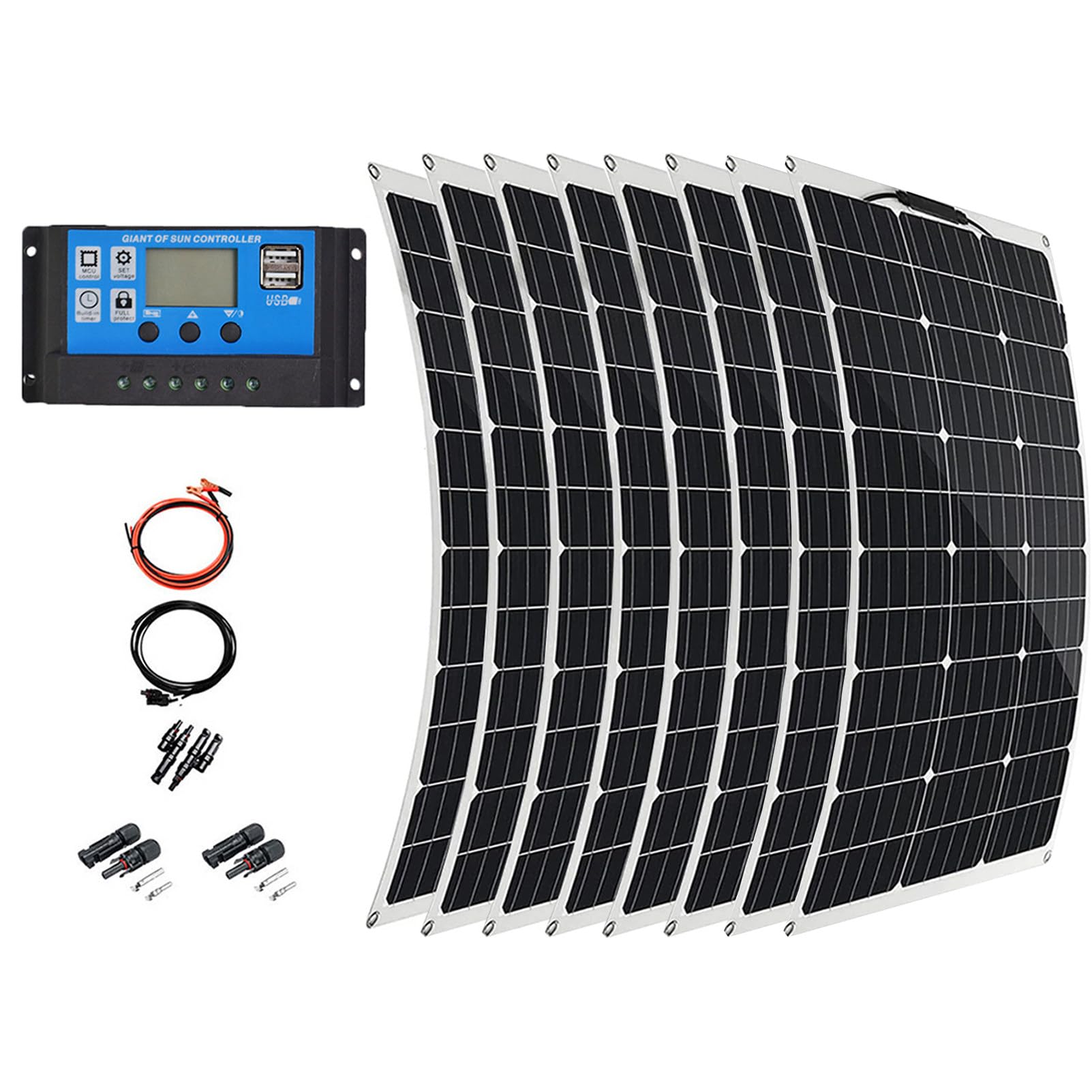 Kit Pannello Solare Flessibile 300W Pannelli Solari Monocristallini Fotovoltaici Moduli 40A Regolatore di Carica per Case Mobili Auto Barche Caravan Caricabatterie 8 * 300W