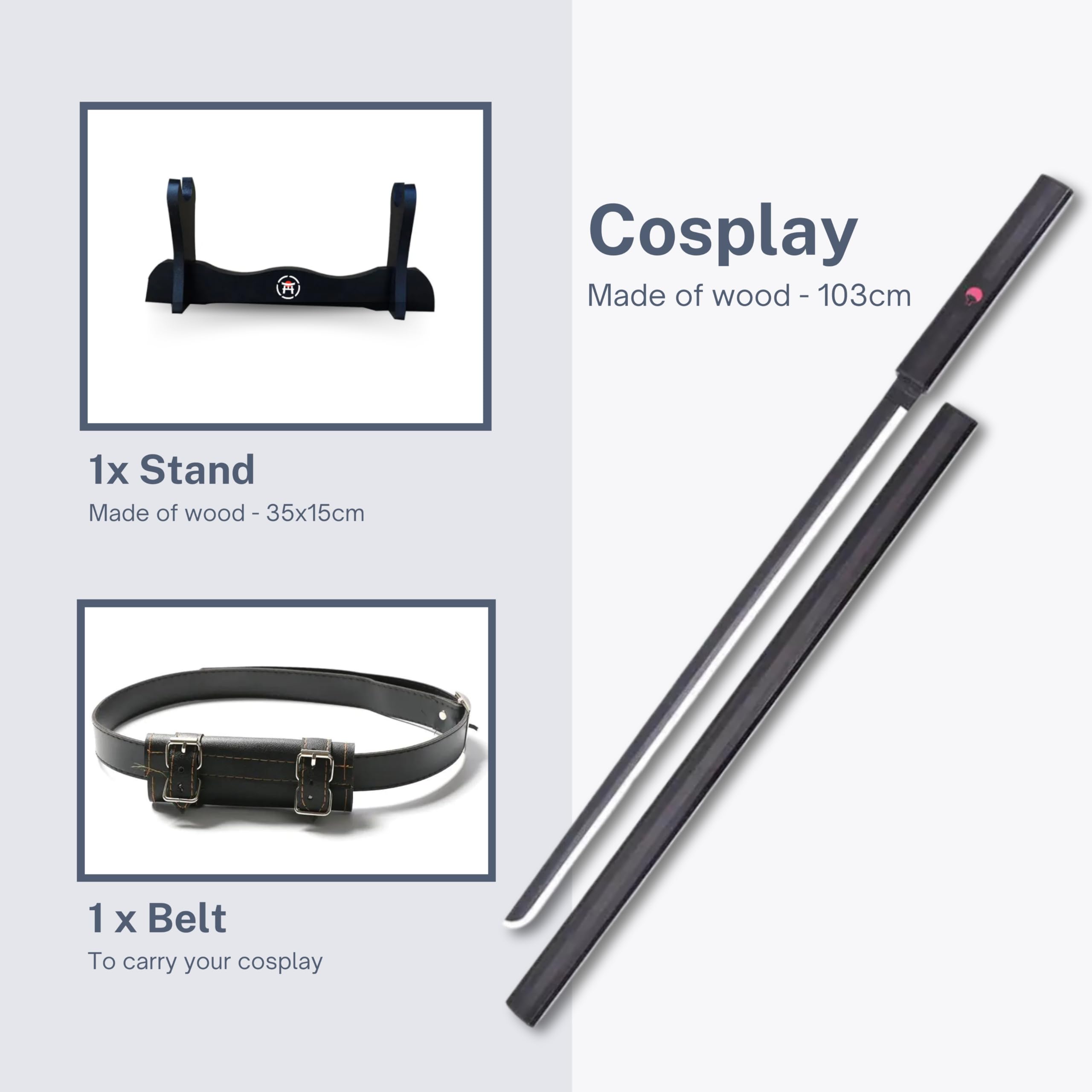 Katana Sasuke Uchiha Kusanagi - Czarny Sabre Replika Manga + Drewniany uchwyt na miecz + Pasek