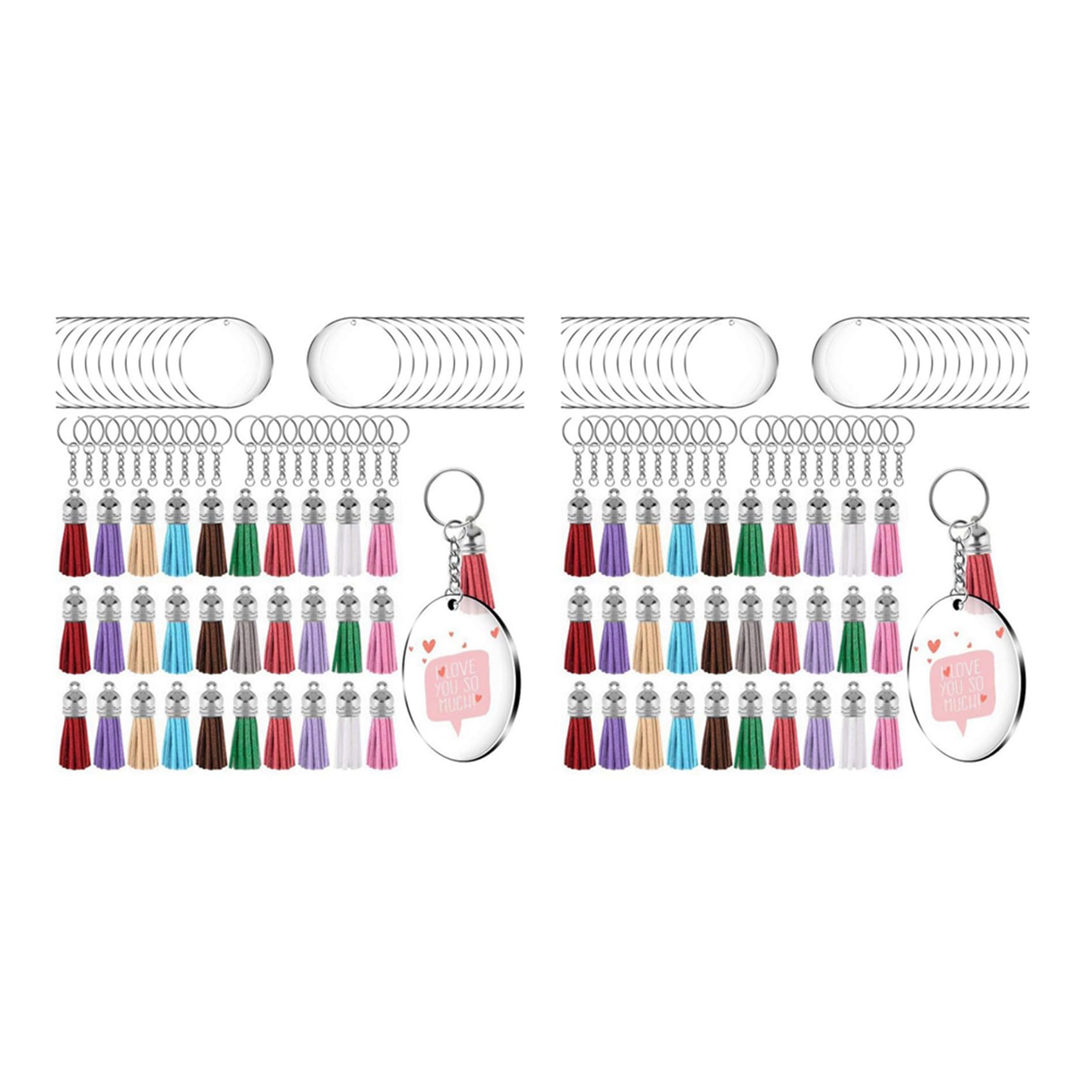 Hndhbfgrt Acrylic Circle Keychain Blanks Clear Kit 240Pcs for Vinyl Project, Including Acrylic Disc Blanks, Tassels, Silver