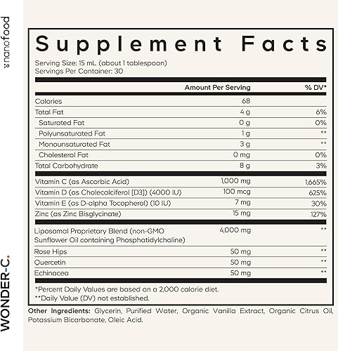 Miniatura 2 de Codeage Vitamina C líquida de 1000 mg, vitaminas D3, E y zinc, rosa HIPS, quercetina, equinácea, suplemento de vitamina C liposomal vegano, sin OMG,