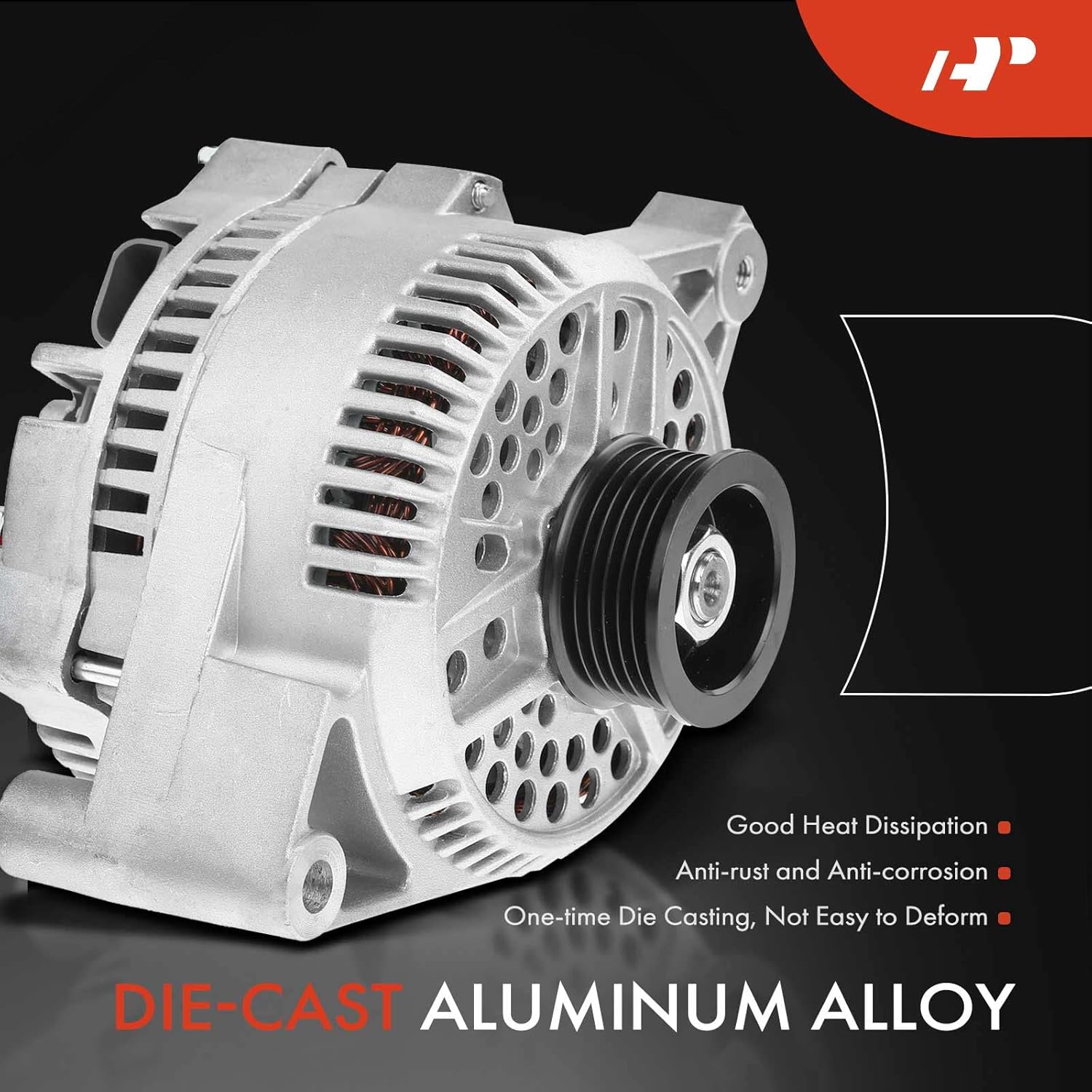 A-Premium Alternator Compatible with Ford F150 F250 F350, F53, E-150 E-250 E-350 Econoline Club Wagon, 130Amp 12V Clockwise 6-Groove Pulley, Replace# F2UU-10300-FA, F6PU-10346-XA, 112924