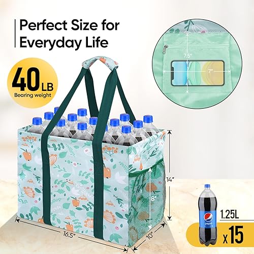 Miniatura 2 de BALEINE Bolsa de mano extragrande con marco de alambre para almacenamiento (paseo de primavera, 16.5 x 14 x 10 pulgadas), Paseo de primavera