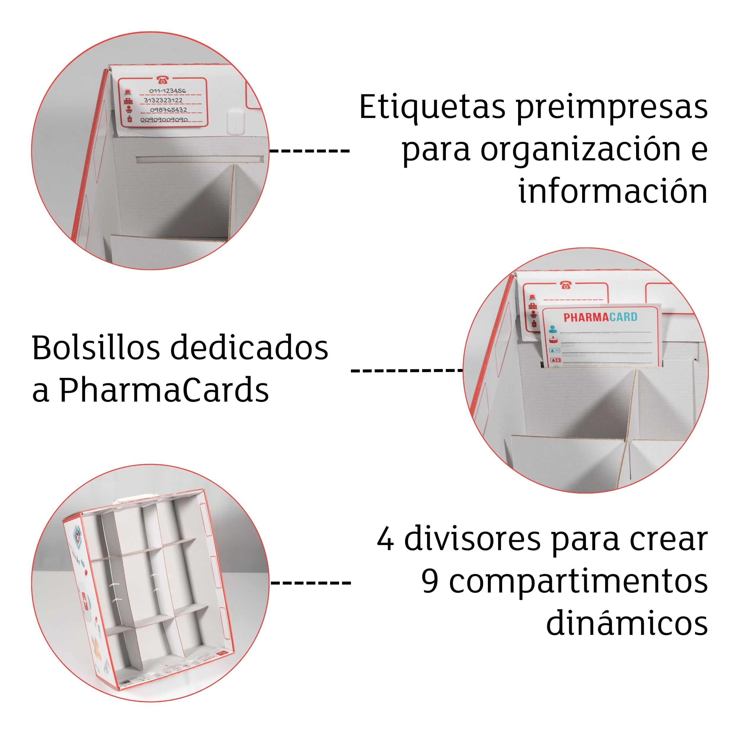 Lavatelli PHARMA ORGANIZER | Caja Medicamentos en CARTÓN, Organizador Fármacos, con divisor interno, 32x42x17,5 cm, Incluye botiquin de primeros auxilios y 4 Tarjetas Médicas. Baúl almacenaje con tapa