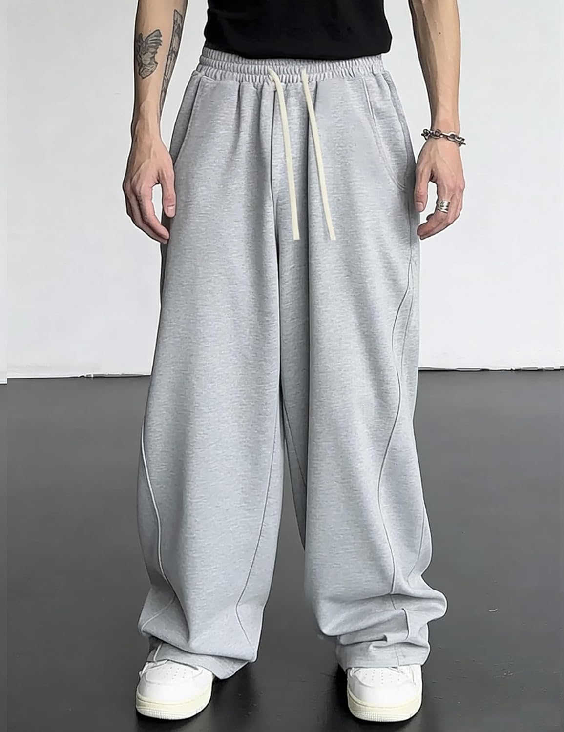 FCOOLYEET Mens Straight Leg Sweatpants Elastic Waist Drawstring Track Pants Loose Baggy Joggers Sweatpants with Pockets - Image 2