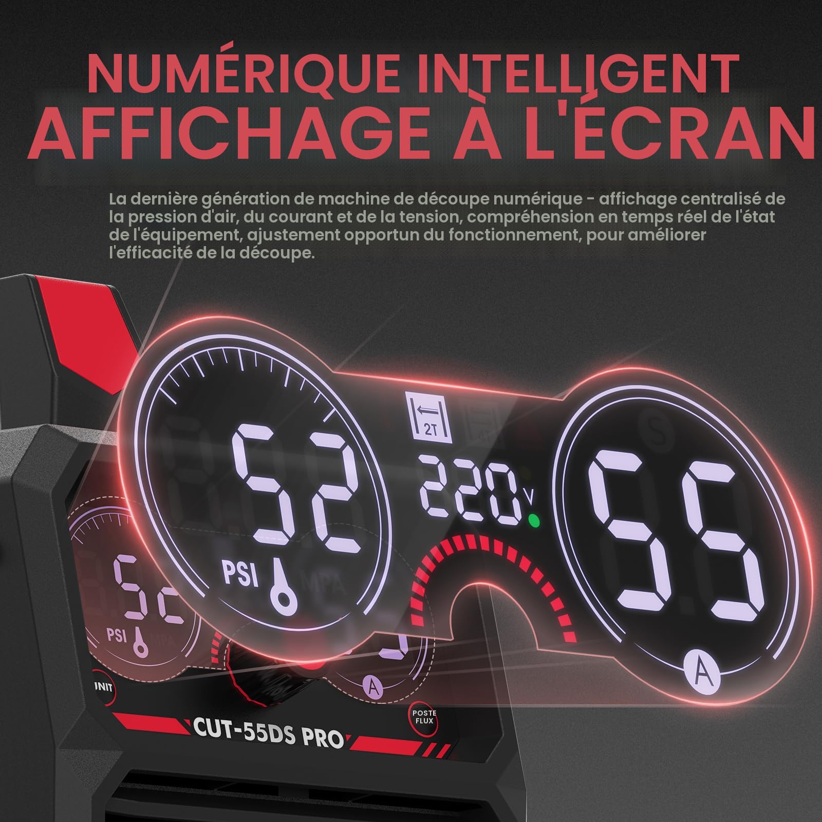 YESWELDER Coupeur plasma 55 A non haute fréquence, arc pilote non tactile, onduleur numérique DC 110/220 V double tension CUT-55DS PRO
