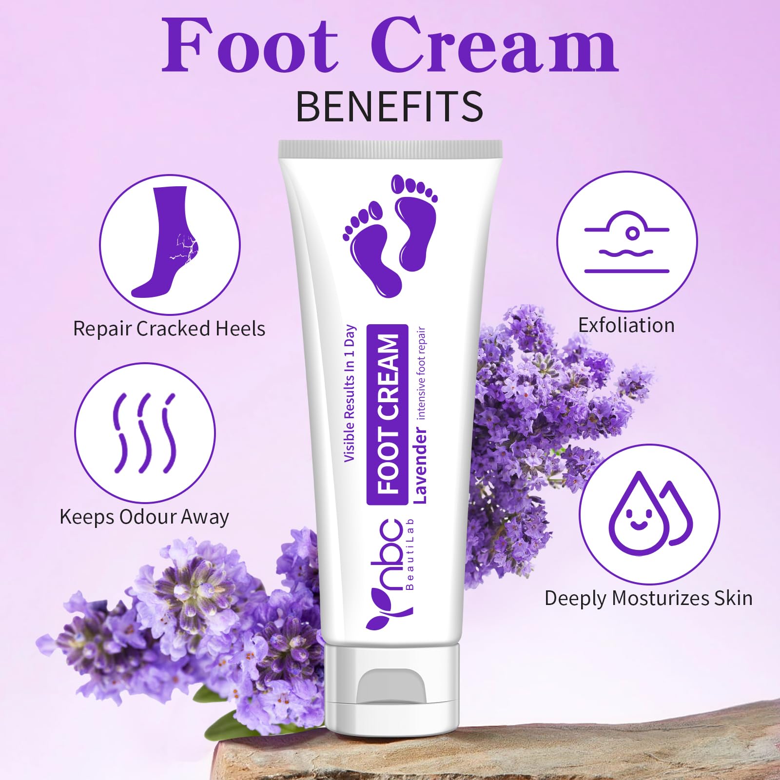 Foot Callus Remover, Hand & Foot Cream, Lotion for Extremely Dry Skin, Athletes Foot Treatment, Pedicure Foot Spa Products for Dry Hands, Cracked Feet, Rough and Dry Skin, 80ml Lavender