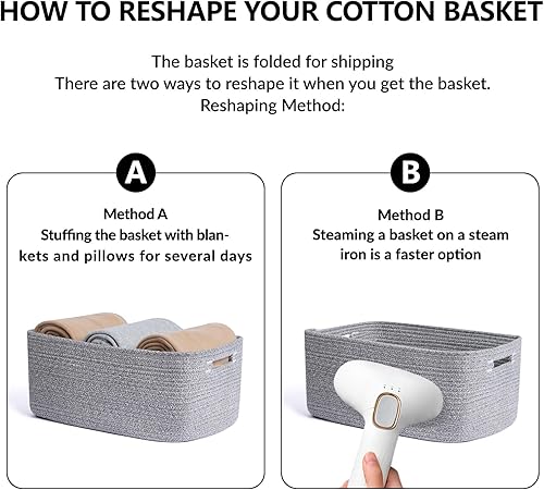 Miniatura 60 de Cestas grandes de almacenamiento para estantes, organizadores de armario, para ropa, manta, toallas, guardería, caja de juguetes, cestas de cuerda