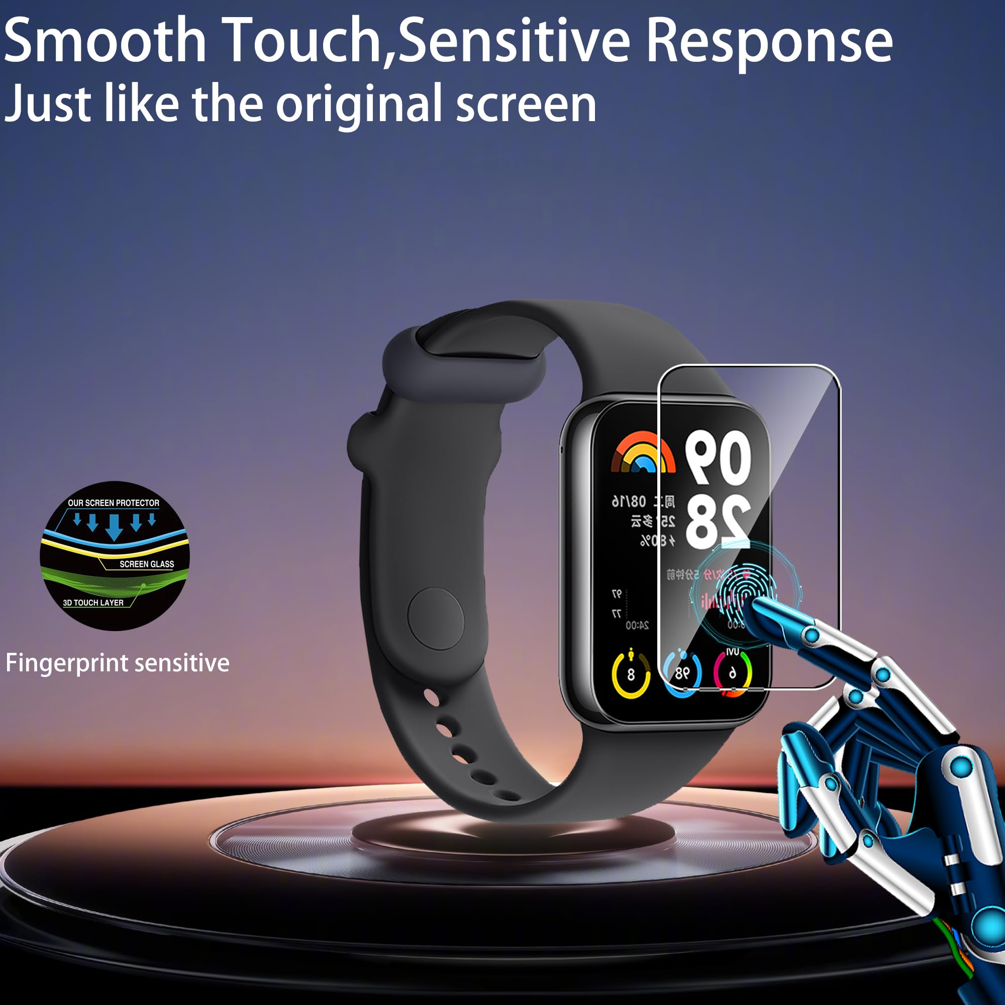 KUSINHOKA Pellicola Protettiva per Xiaomi Smart Band 8 Pro, [3 Pezzi] HD Clear [Anti-Graffio] Durezza 9H Vetro Temperato, Protezione Schermo [Senza Bolle] Protector Film per Xiaomi Band 8 Pro