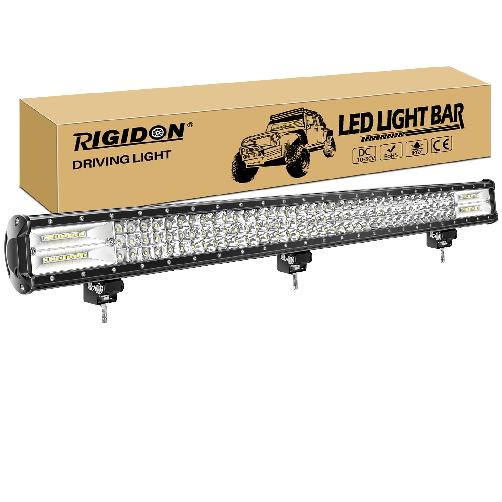 RIGIDON Listwa oświetleniowa LED do jazdy 100 cm 540 W, 7D trójrzędowy 12 V 24 V do samochodów terenowych ciężarówek SUV UTE ATV 4 x 4, wiązka punktowa powodziowa, wodoodporna lampa robocza, 6000 K białe światło przeciwmgielne
