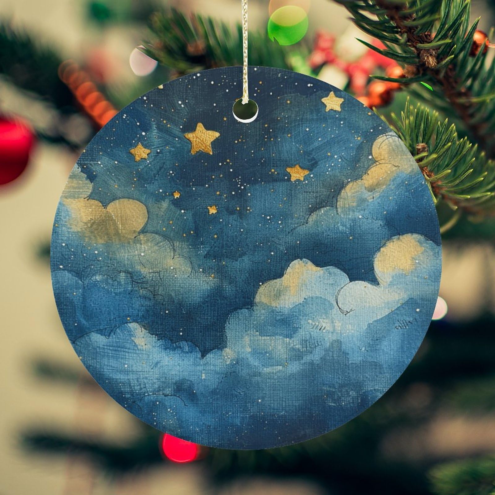 Unique Scenery Images Christmas Ornament for Christmas Tree Ceramic Round Ornament Winter Holiday Keepsake Gift 2.7" Christmas Tree Hanging Decorations Circle Ceramic Pendant Xmas Gift