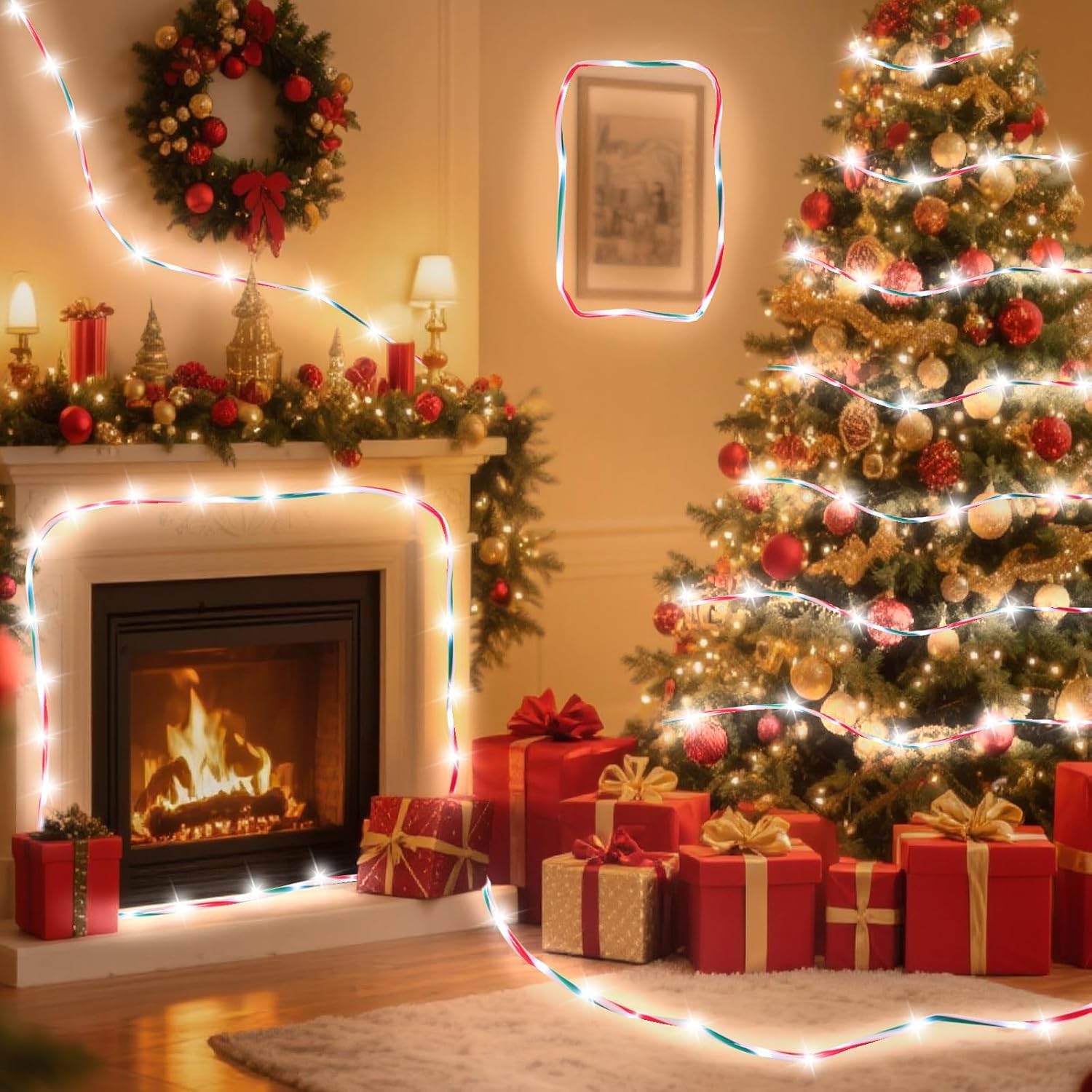 HELESIN 101FT 620LED Candy Canes Rope Lights with 8 Lighting Modes, Christmas Candy Cane Lights Waterproof Christmas Lights Decoration for Party Garden Yard Halloween Holiday Tree Decoration