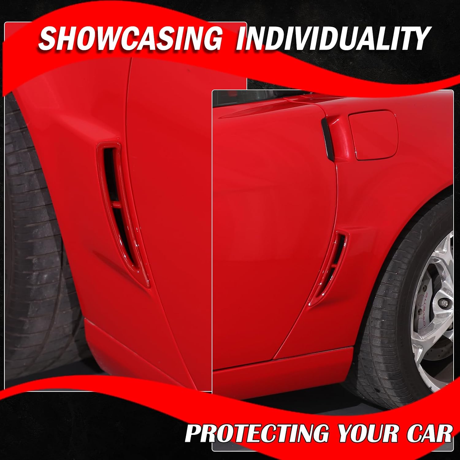 for Corvette C6 Car Fender Rear Side Air Vent Trim Cover,ABS Air Flow Intake Hole Grille Spoiler Compatible with Corvette C6 2005-2013 Auto Exterior C6 Accessories Decoration (Red)