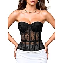 ChiaoLezhee Sexy Lace Corset, Sheer Mesh Push-Up Underwire Bustier Shapewear, Party Outfits for Women 00-18