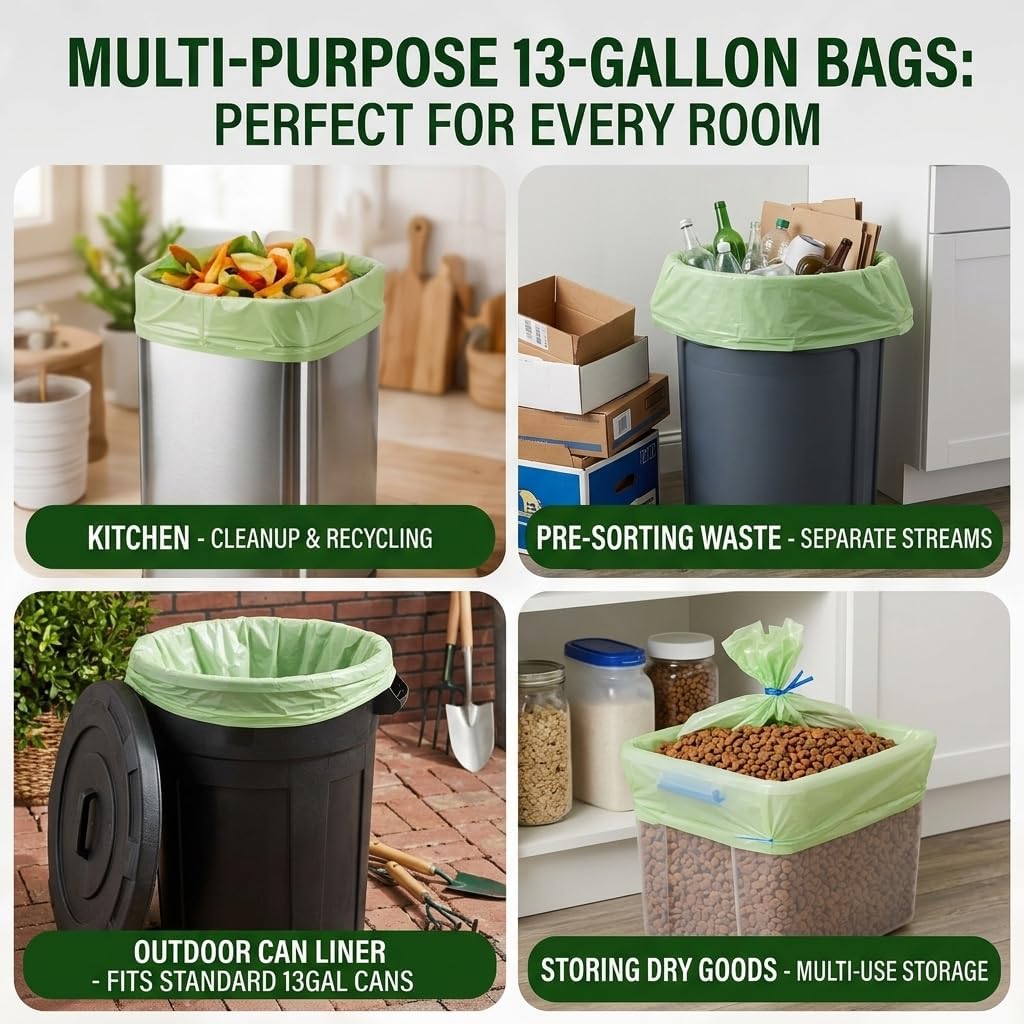 OrangeBio 13 Gallon Compostable Trash Bags, 50 Count, 0.9 Mil Extra Thick Tall Kitchen Bags for Food Waste & Compost, BPI ASTM D6400 & OK Compost Home Certified