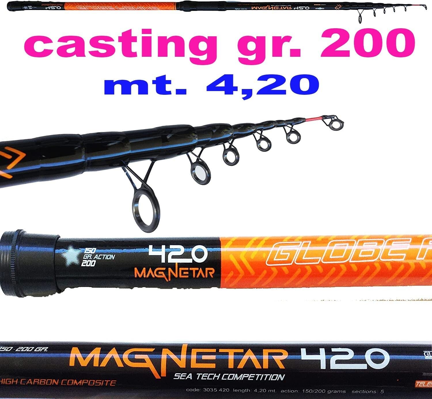 Canna Pesca Surfcasting Surf Casting Telescopica MT. 4,20 GR. 200