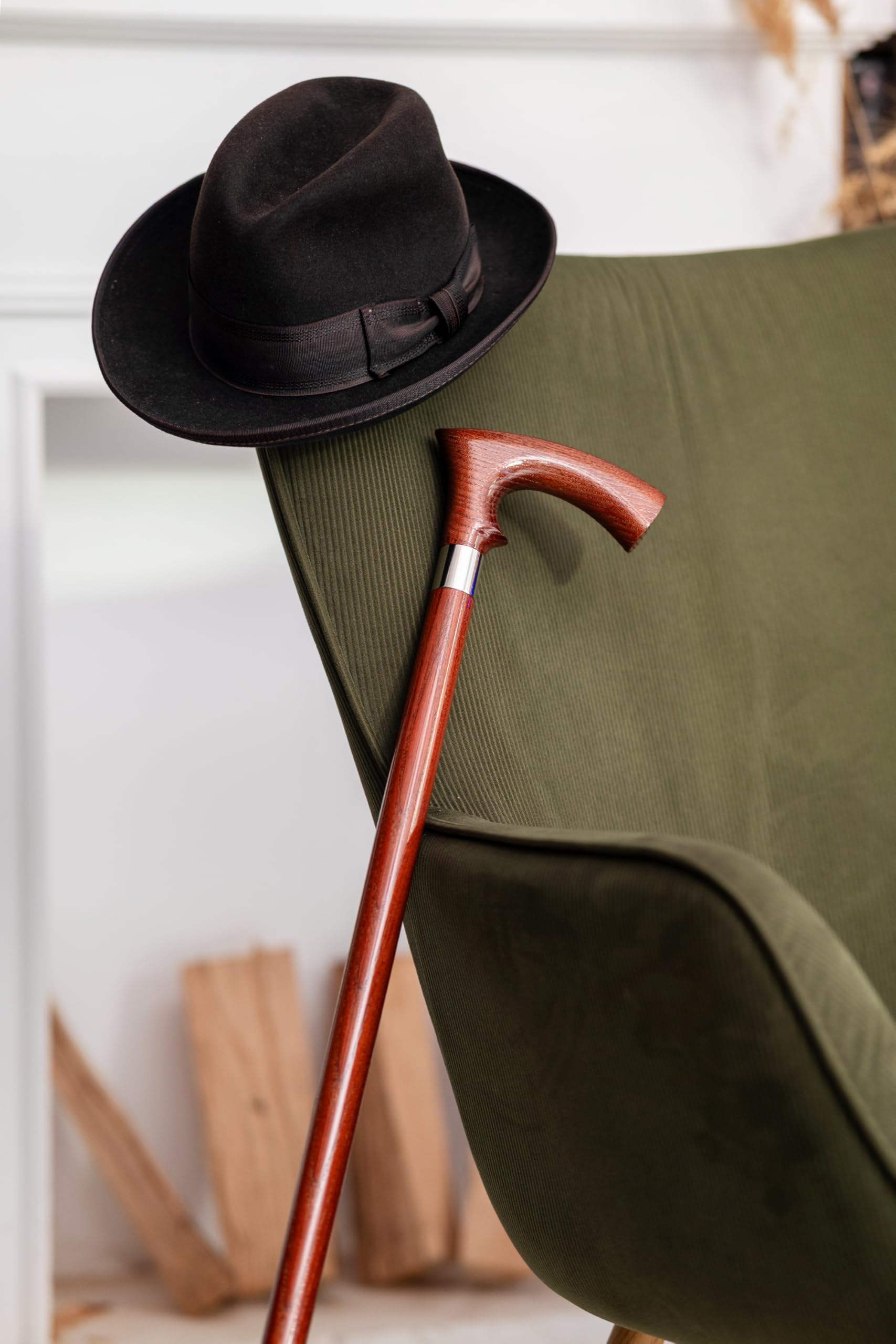 Dr. Watson Classic Duke Walking Stick – Handcrafted Ash Wood Cane with Polished Stainless Steel Collar