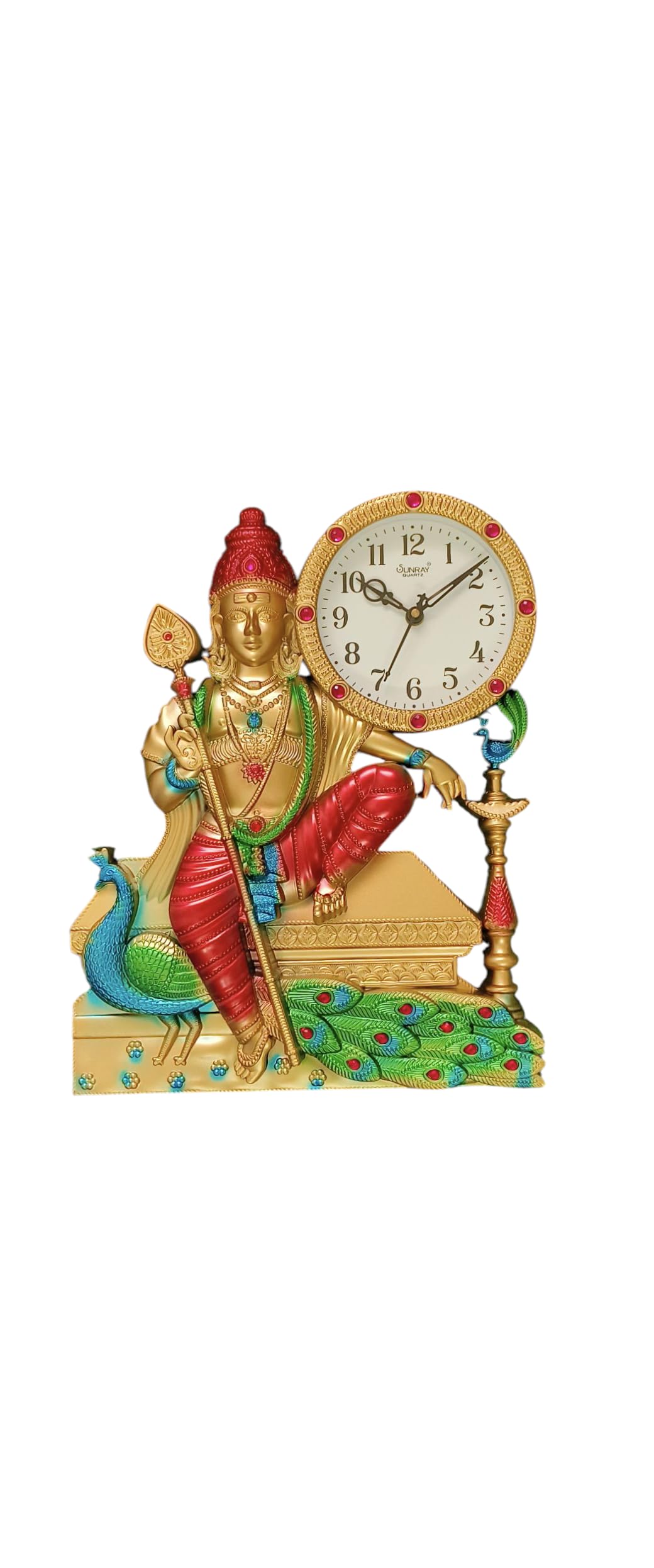 Divine Lord Murugan Decorative Wall Clock with Peacock and Vel, Religious Idol Timepiece for Home Decor, Pooja Room & Office, Antique Gold Finish-image-5