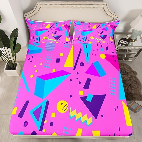 Miniatura 2 de Erosebridal Juego de ropa de cama de los años 80 con patrón de Memphis, juego de sábanas vintage de los años 90, sábanas de estilo vintage de los