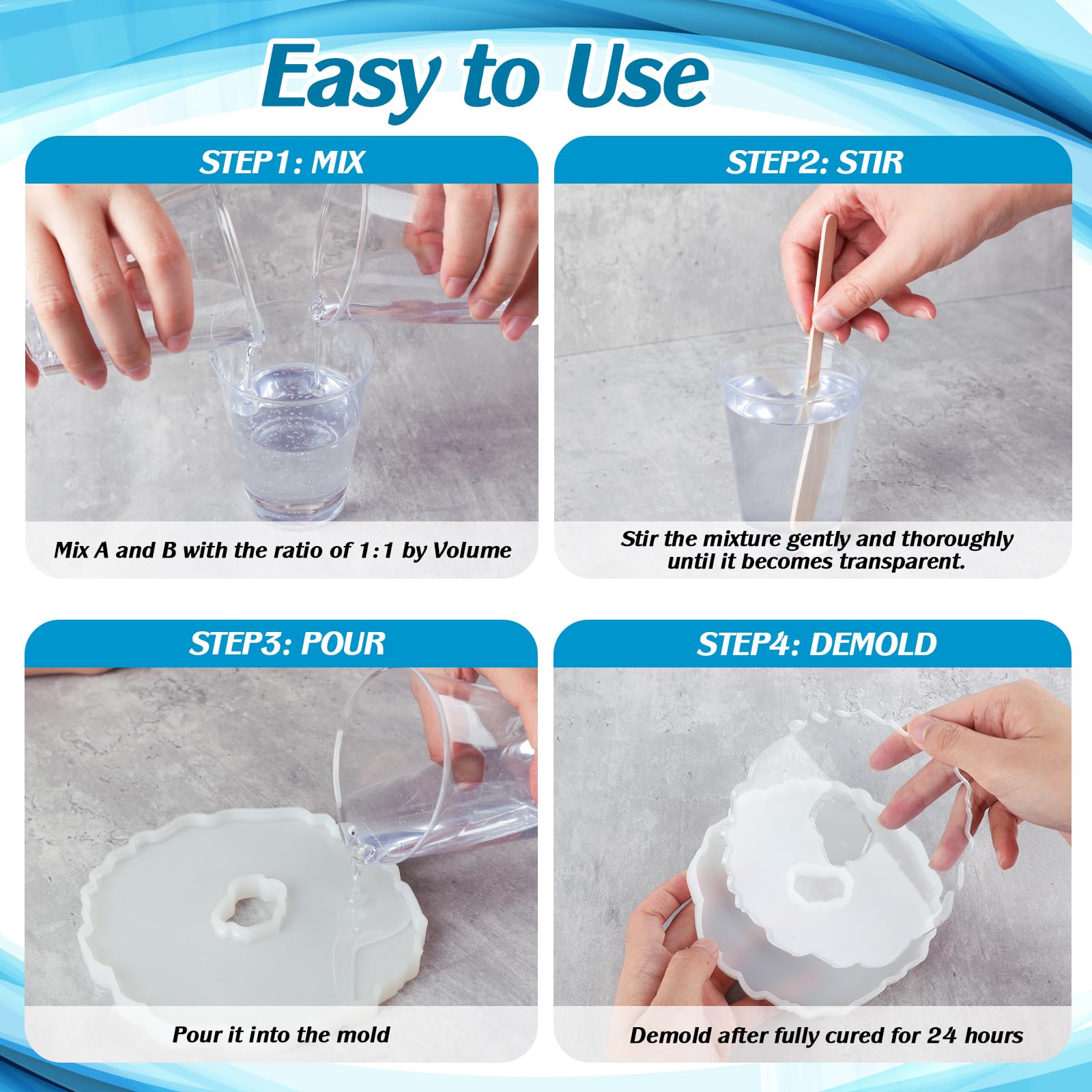 FansArriche Juego de resina epoxi de 1000 ml, resina epoxi transparente con pintura epoxi, palitos de madera, guantes, vaso medidor, para proyectos de arte, fabricación de joyas, artesanía
