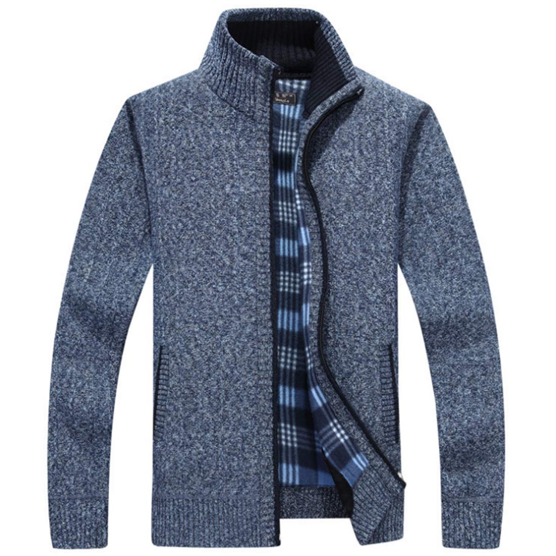 Yefree Men's Casual Slim Full Zip Thick Knitted Cardigan Sweaters with Pockets