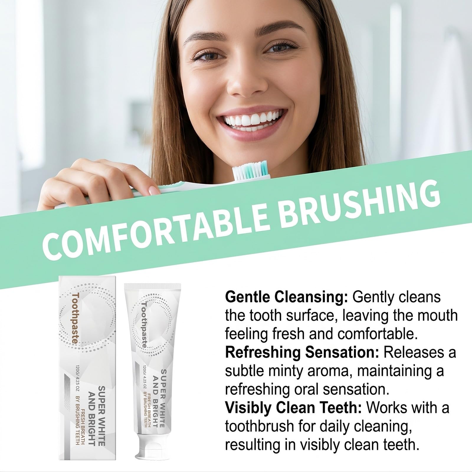 Dentifrice super blanc et brillant, soin doux des taches de surface for les dents jaunes, haleine fraîche à la menthe longue durée, soin buccal quotidien for la maison et les voyages(3pcs)