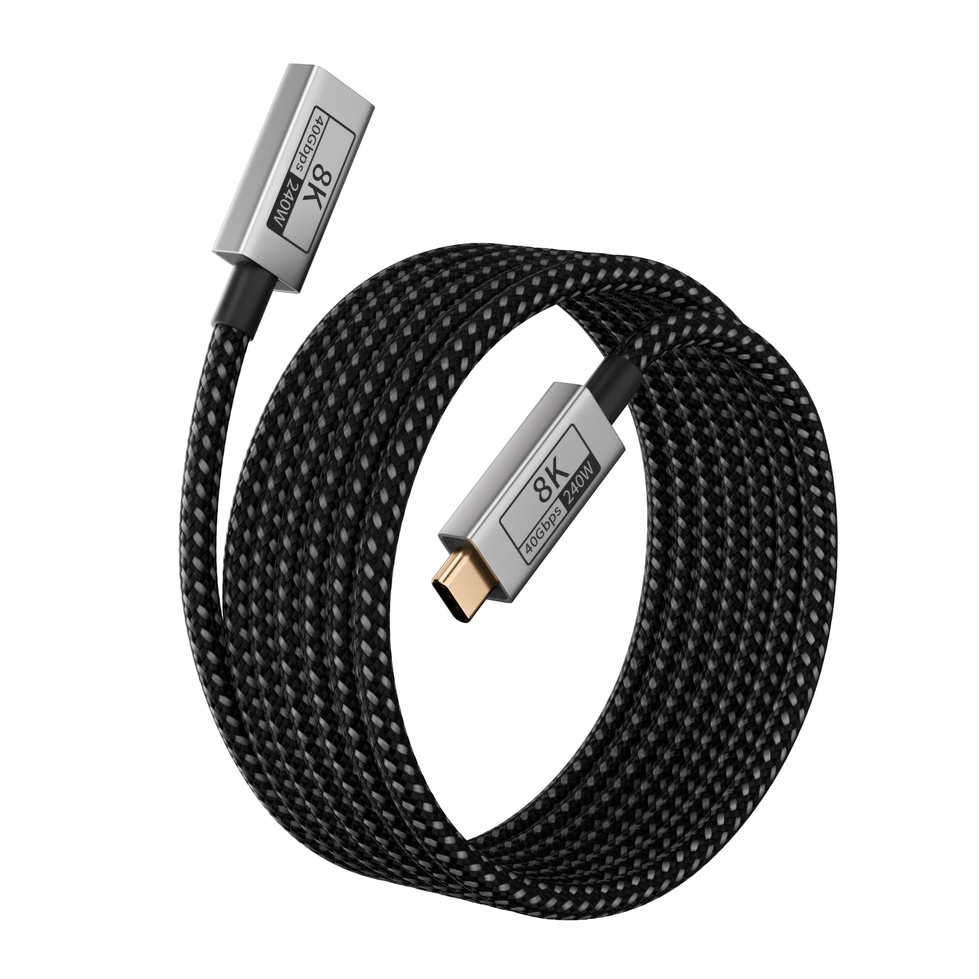 3 M Lungo Cavo Prolunga USB C Compatibile con Thunderbolt 5/4/3,USB-C Maschio-Femmina 40Gbps Trasmissione Dati,240W 5A Ricarica Rapida,8K@120Hz Video per Monitor/Laptop/SSD/Docking.