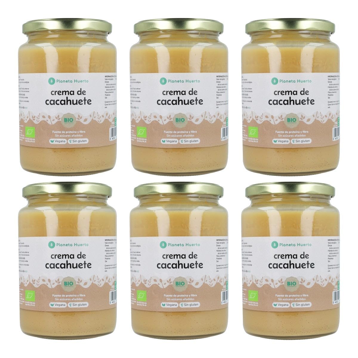 PLANETA HUERTO | Pack 6x Crema de Cacahuetes ECO 700g