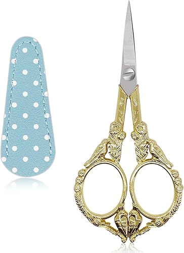 Tijeras de bordado vintage de 4.5 pulgadas con cubierta de cuero Tijeras de estilo europeo Tijeras de acero inoxidable para pájaros Tijeras para