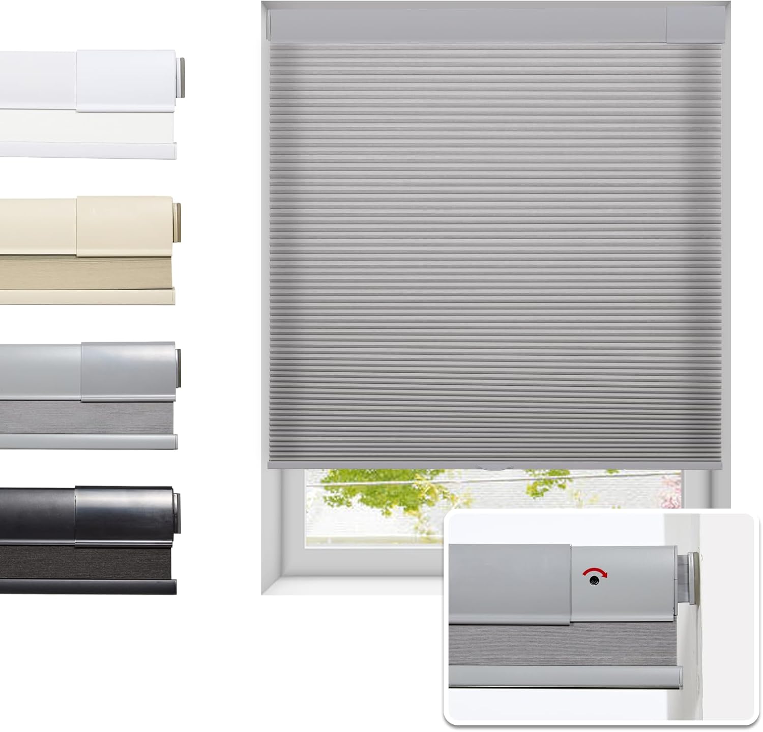 No Drill Cellular Shades for Indoor Windows, Thermal Insulating & Noise Reducing Honeycomb Blinds, Cordless Free Stop Blinds Light Filtering, Grey,28" W x 64" H 28"W x 64"H Grey(light Filtering)
