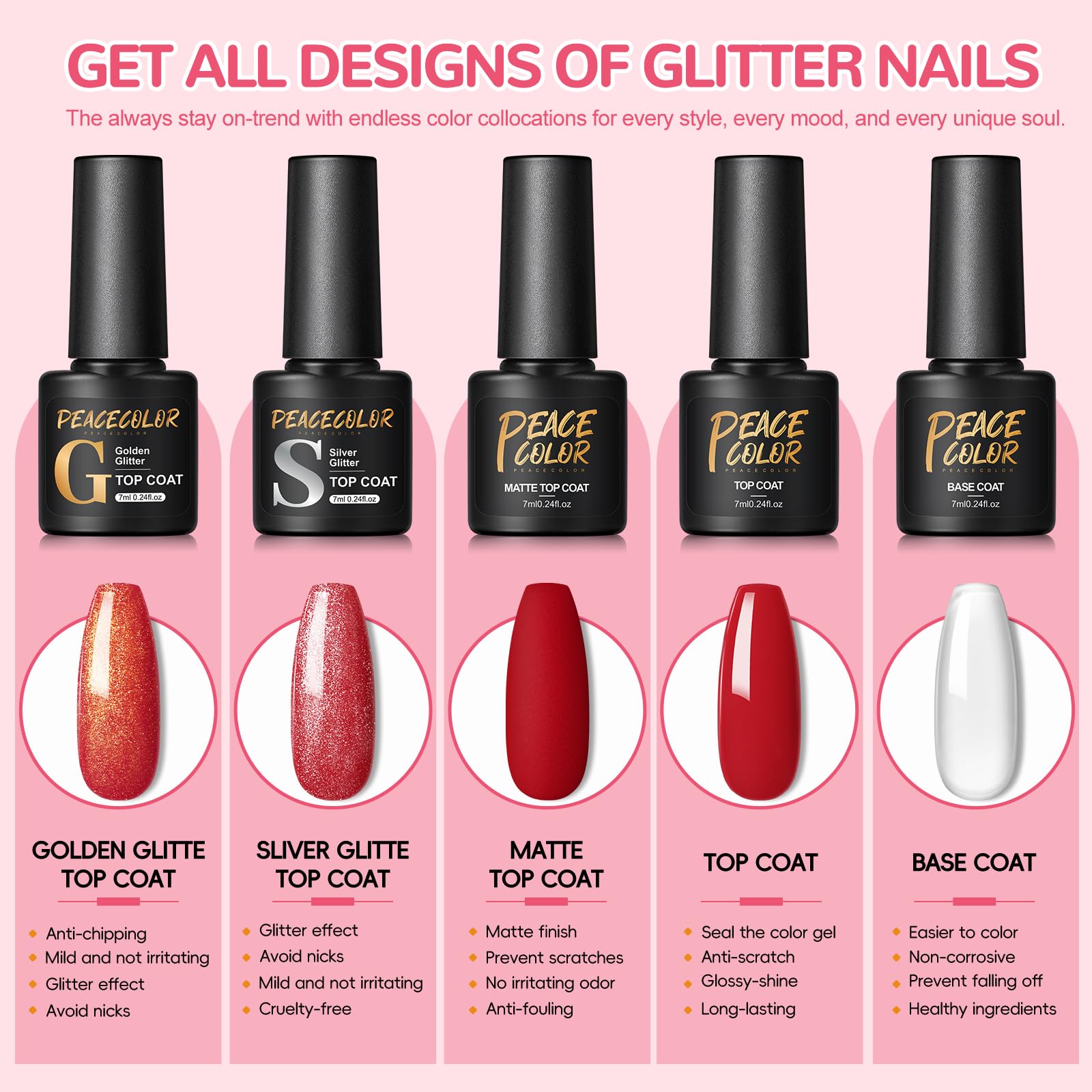 Peacecolor Kit Uñas Semipermanentes, 25PCS Esmaltes Semipermanentes para Uñas con Lampara UV y Base, Top Coat Glitter y Mate, Uñas Semipermanentes Kit Completo para Principiante y Profesional