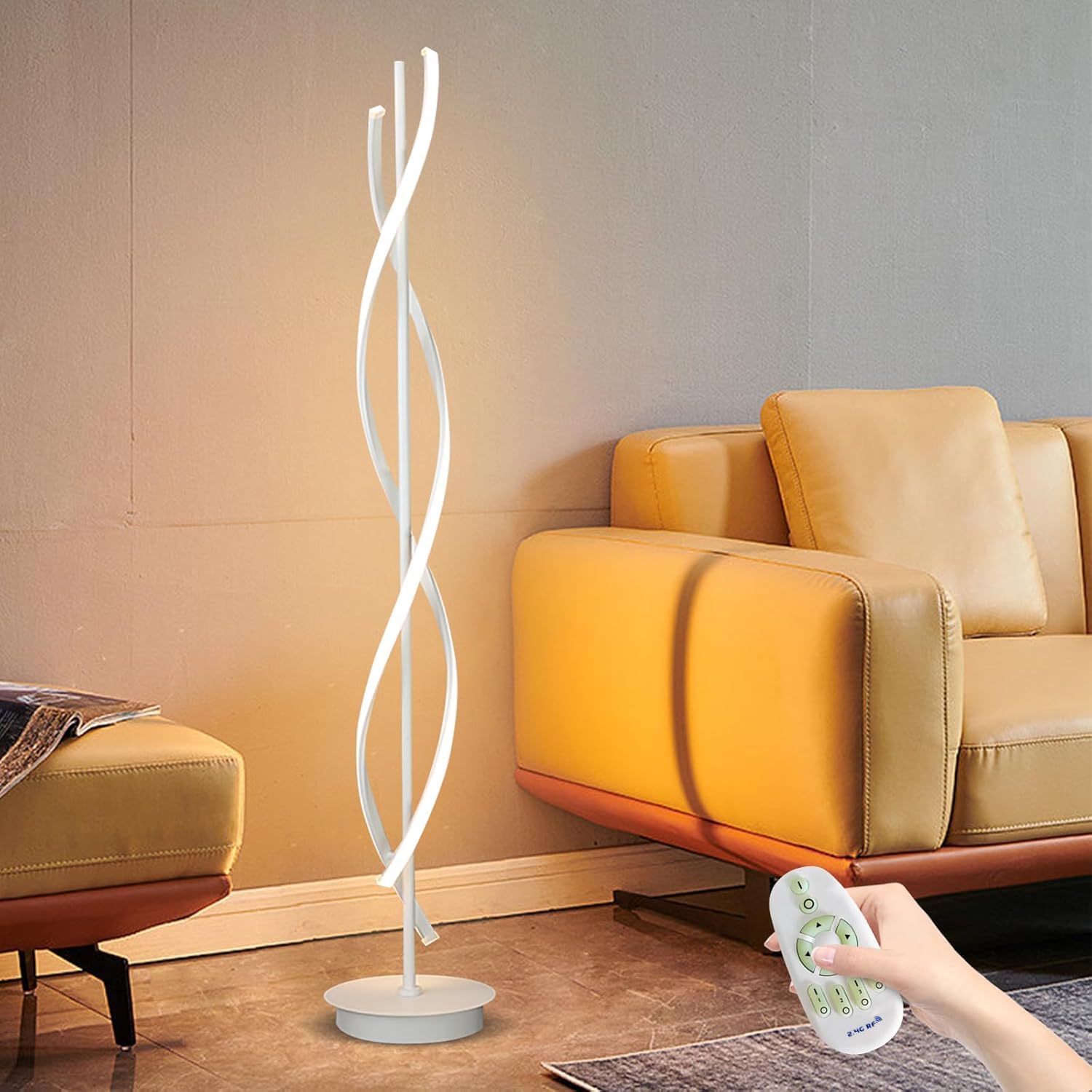 Lampy Podłogowe Led Do Salonu Nowoczesna Lampa Stojąca Ściemnialna Kreatywna Lampa Narożna Ściemnialna Zdalnie Sterowana 3-kolorowa Spiralna Lampa Podłogowa Do Czytania, White