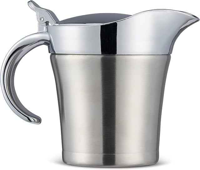 Oak & Steel - Double-Walled Insulated Gravy Sauce Thermal Jug, 480ml with Easy Lift Lid - Milk, Custard & Cream Boat for Dinner Party Gift, Wedding and Birthday Party Gift