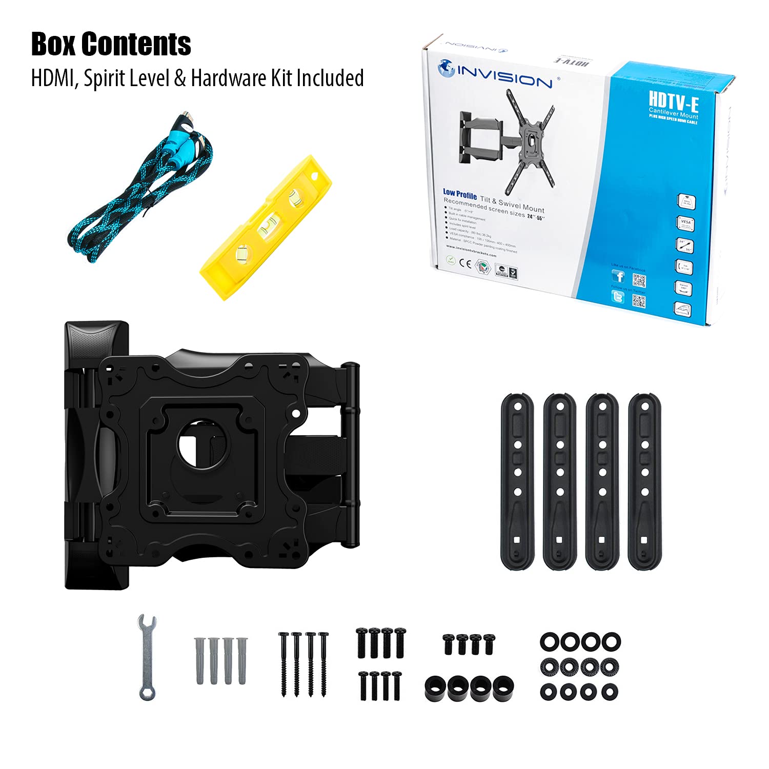 Invision TV Wall Bracket Mount for 2455 Inch Screens, VESA 100x100mm