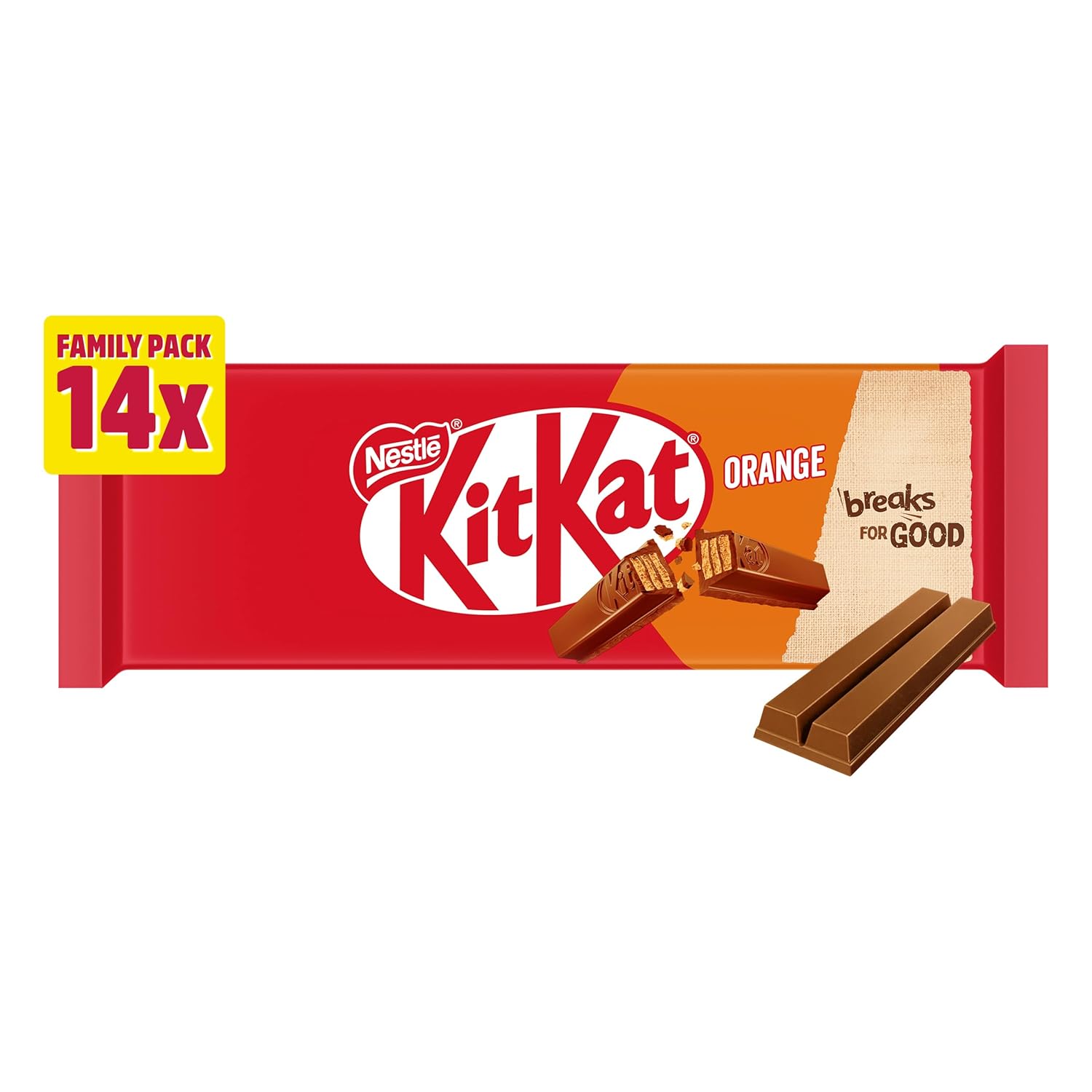 KitKat Fingers Original 14x20g, 289g, A delicious chocolate bar of 2 fingers of crispy wafer biscuit covered with smooth milk chocolate