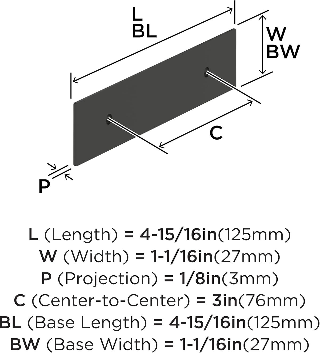Amerock Maymont 3 inch (76mm) Center-to-Center Rectangle Matte Black Cabinet Pull Backplate, BP37587MB