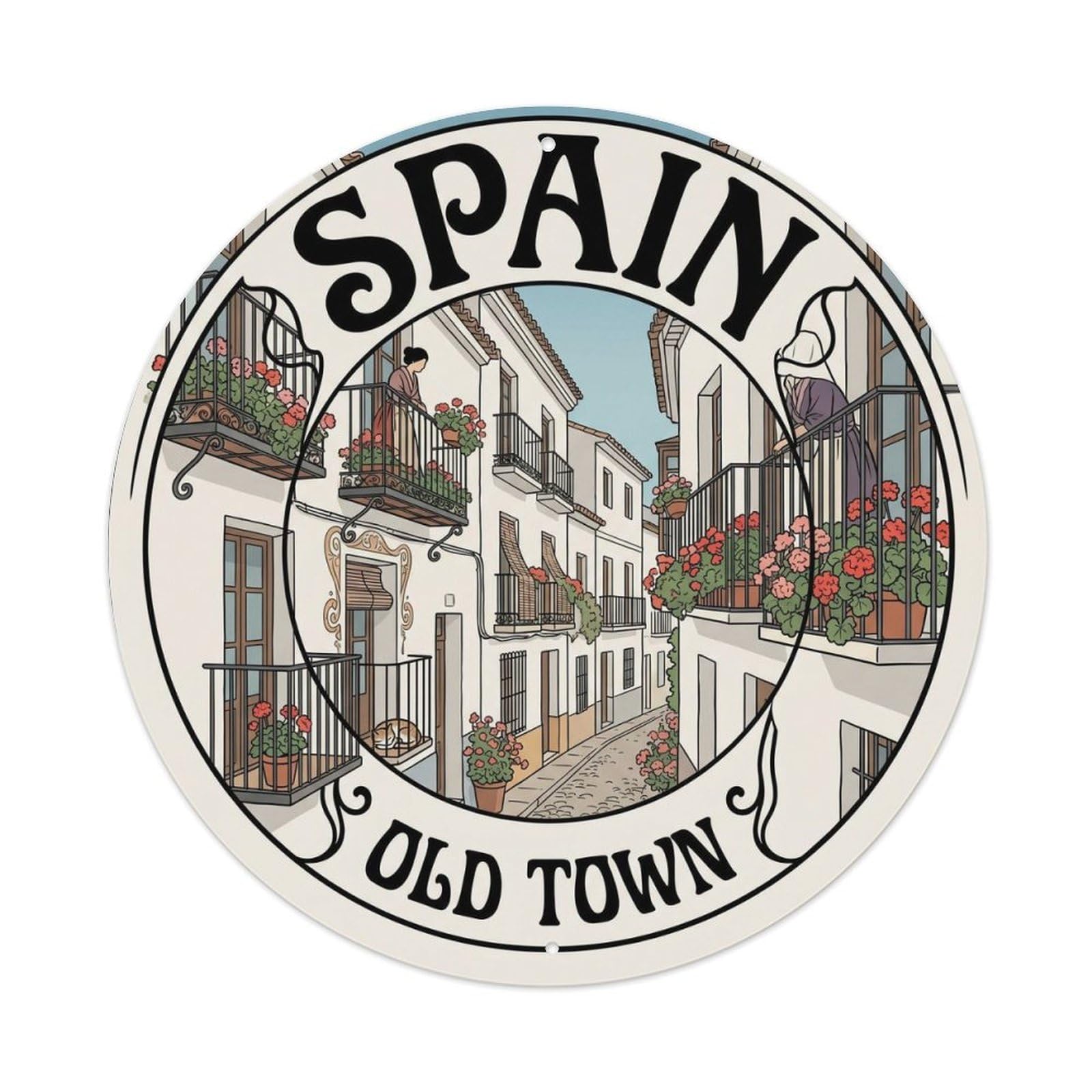 Marbella Old Town Balconies Spain Historic Travel Metal Tin Sign