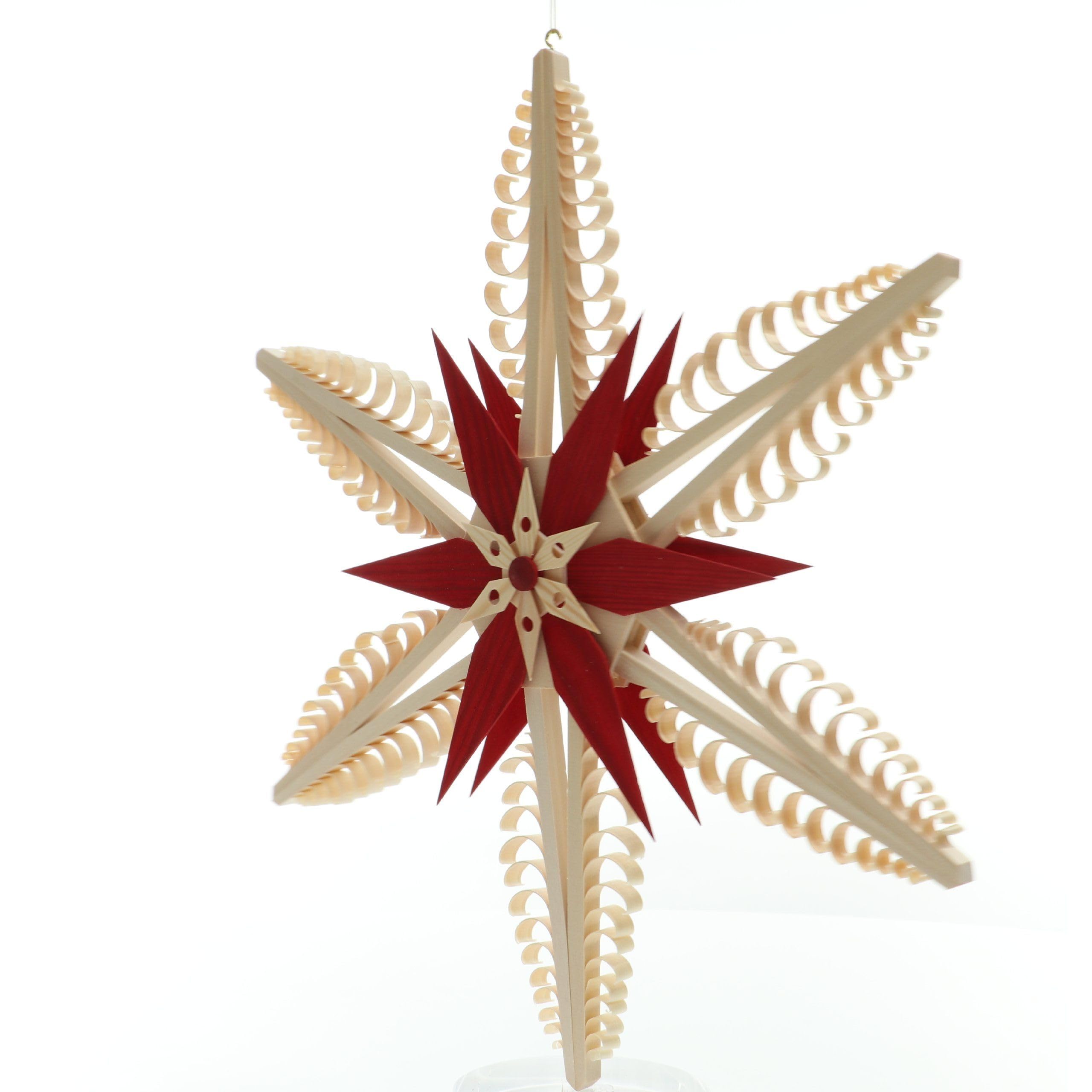 Rudolphs Schatzkiste Fensterschmuck Spanstern Natur mit roten Kieferholzsegementen BxHxT=41x41x40cm NEU Holzstern Weihnachtsstern