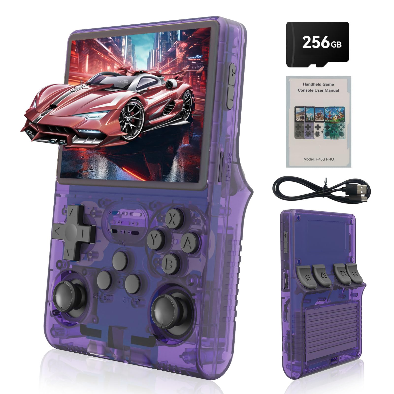 Hedlaoy R40S Pro Handheld Game Console 30000 HD Gaming Mini Retro Game Console with 3.5" IPS Screen Built-in 45 Emulators 256GB SD Card 3800mAh Battery
