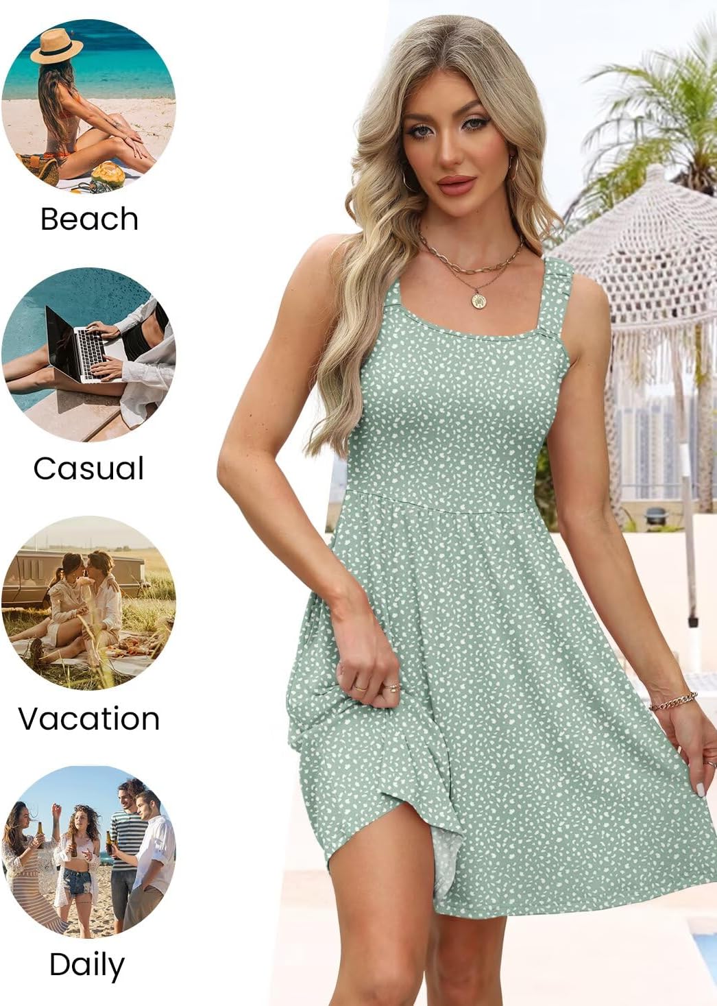 QACOHU Summer Dresses for Women 2026 Square Neck Sleeveless Sundress Casual Pocket A-Line Midi Dress - Image 4