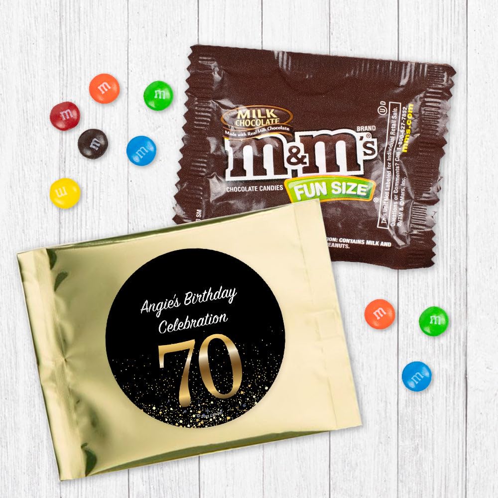 12ct Personalized 90th Birthday Candy Favors for Guests Peanut M&M's Fun Size Candy Bags (12 Pack) - Gold Foil - (3 x 4in) Party Supplies