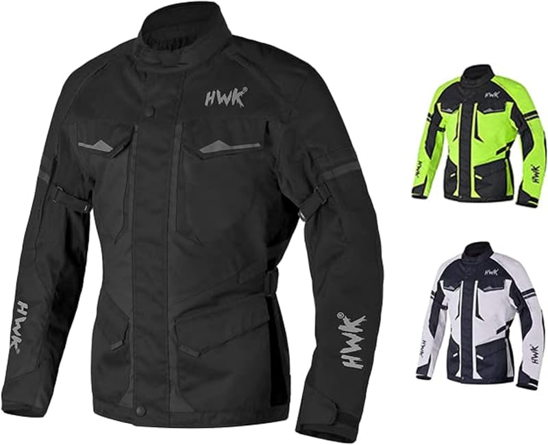 campera de motociclista para hombre HWK – Negra, grande | Cordura, armadura CE
