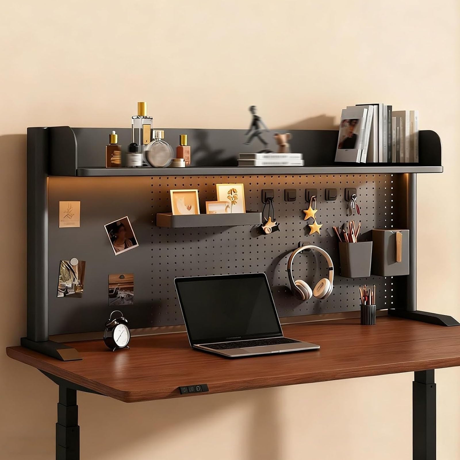 Libreria da scrivania regolabile con pannello forato e accessori, scaffale salvaspazio per casa, ufficio, dormitorio e sala studio (100 x 38 cm)