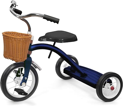KRIDDO Triciclo clásico de metal para niños pequeños, regalo para niños y niñas de 2 a 4 años, triciclo para niños de 1 a 3 años, cubierta trasera