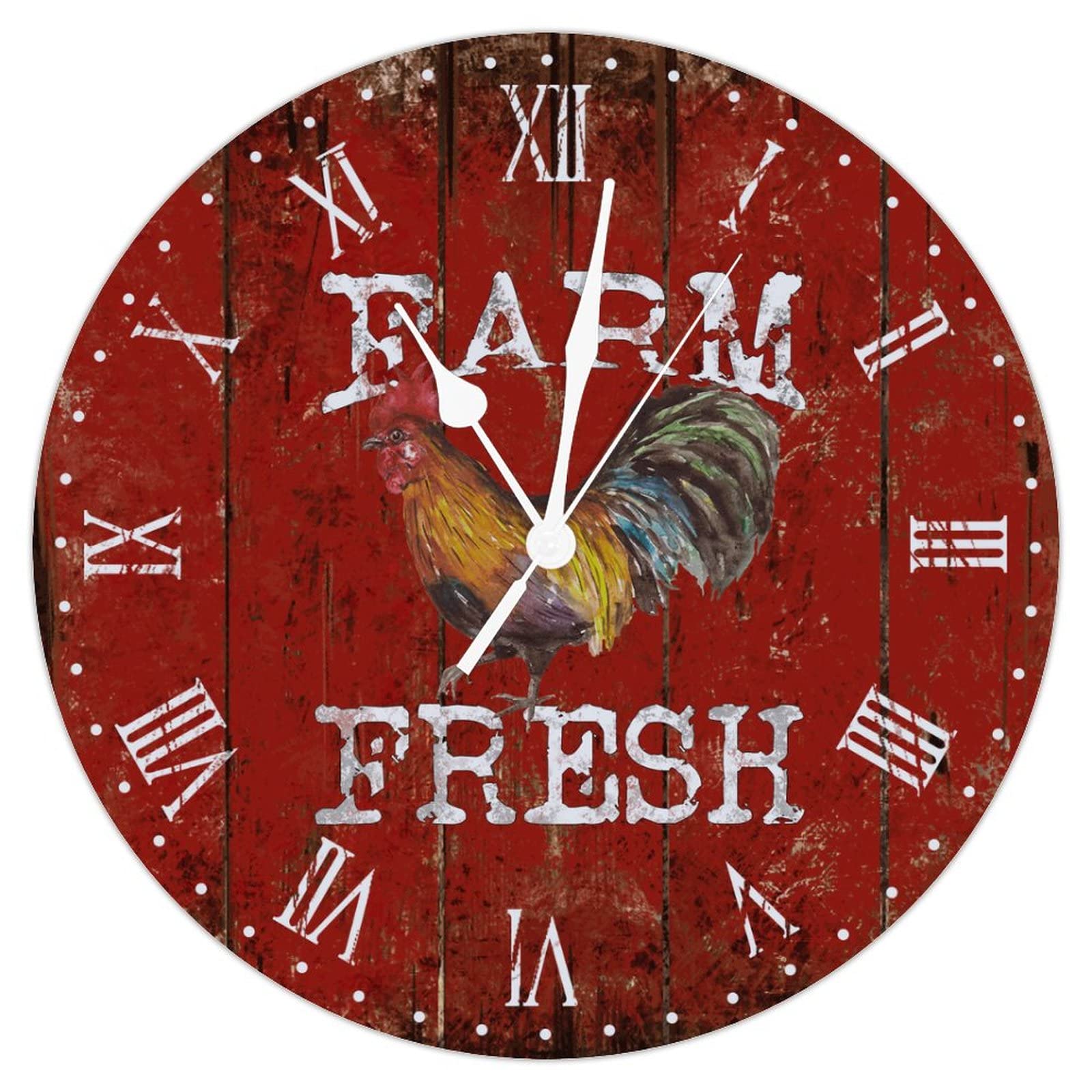 Horloge murale silencieuse sans tic-tac bois déco coq