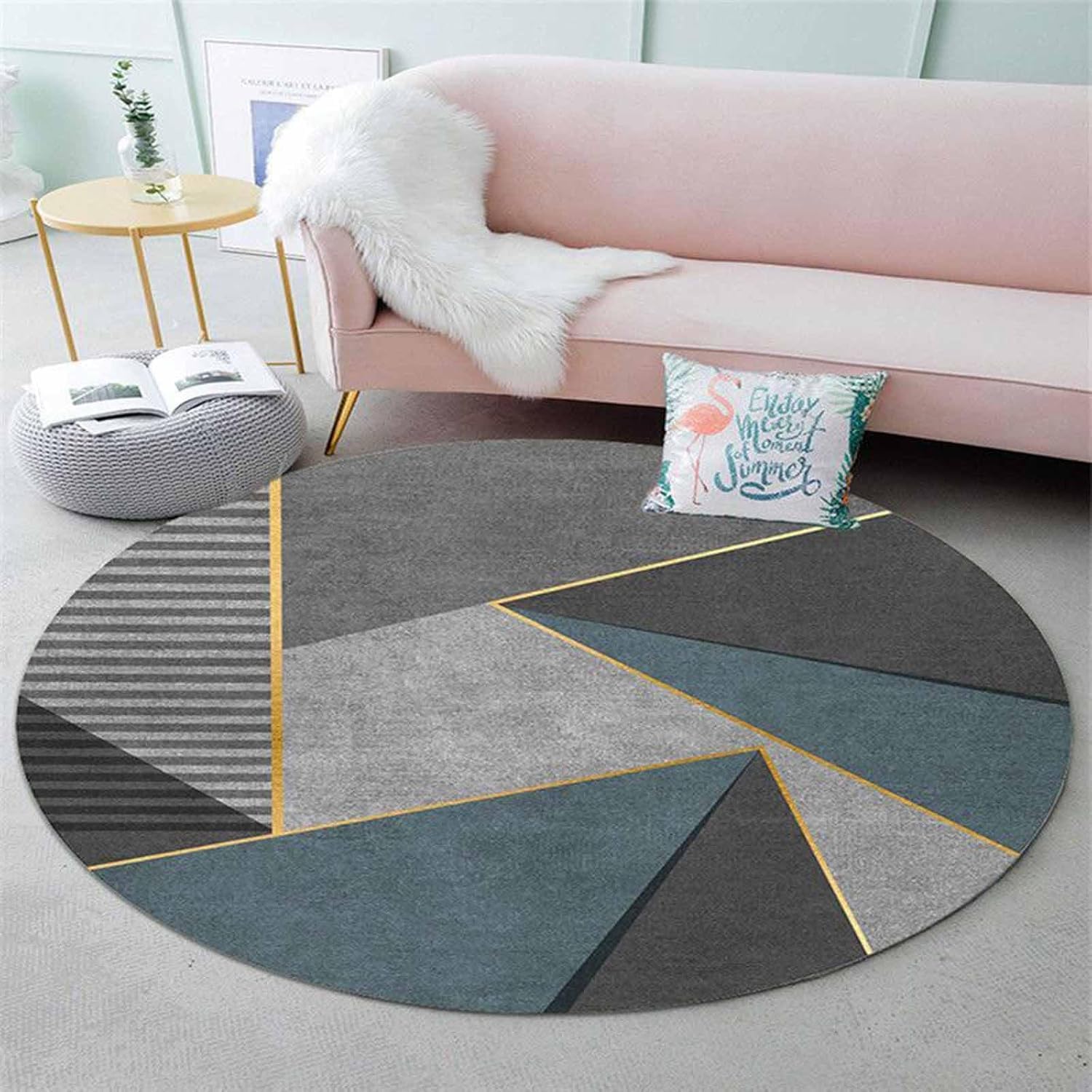 Tapis rond moderne et minimaliste à poils longs pour salon et chambre