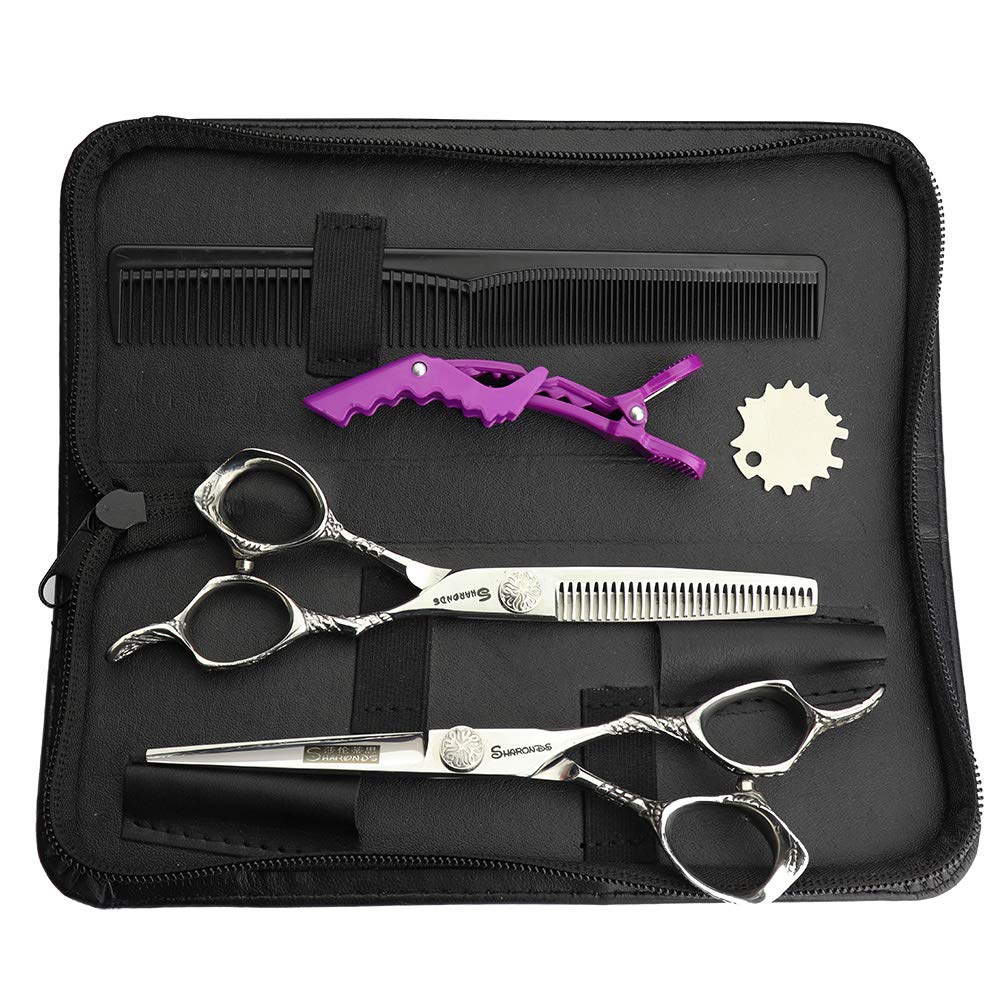 Ciseaux à cheveux professionnels - Ensemble de ciseaux de barbier - Ciseaux à effiler avec étui - Ciseaux en acier inoxydable pour homme, femme, enfant